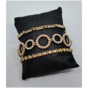 BUNDLE lot 3 vintage gold tone sparkling rhinestone bracelets tennis faux fine.